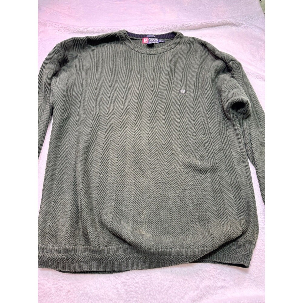 Chaps Ralph Lauren knitted jumper Chunky knit sweater Men's Xl Green Hand Framed